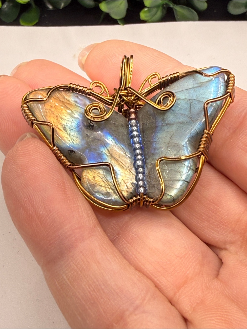 Wire Wrapped Labradorite Butterfly Pendant - Created by Local Artist